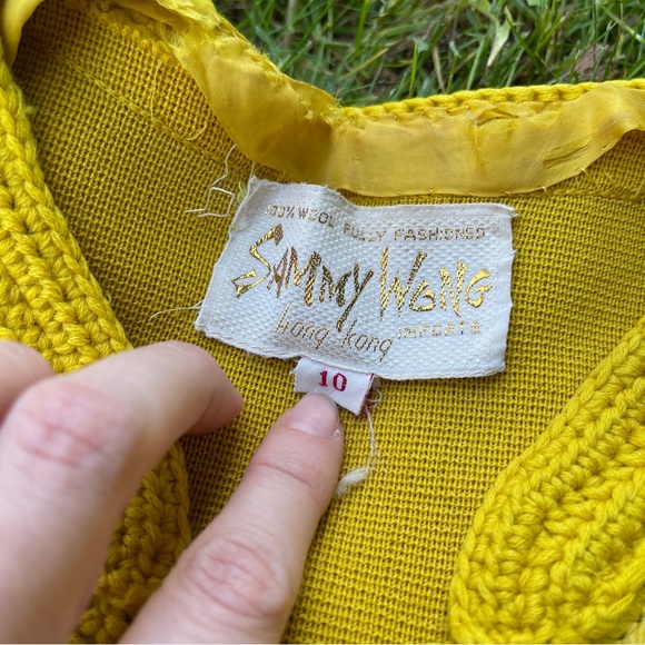 1960s Vintage Sammy Wong wool crochet leather patchwork cardigan sweater jacket - Picture 10 of 15